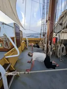 Deck fitness on Morgenster under sail Cabo Verde 