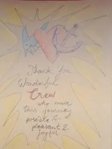 Hand-drawn thank-you note from guest to crew