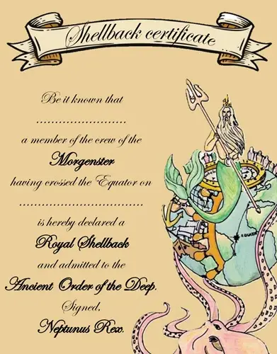 Official Shellback Certificate from Tall Ship Morgenster