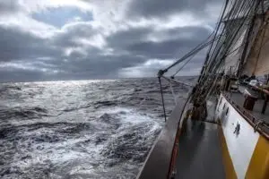 Heavy seas alongside the Tall Ship Morgenster during the Tall Ships Races