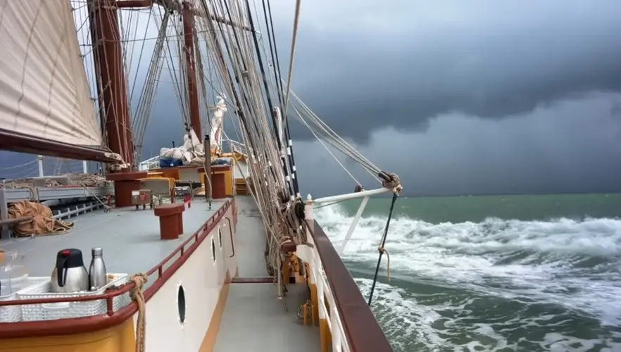 Tall Ship Morgenster sailing through rough seas during the Tall Ships Races 2026.